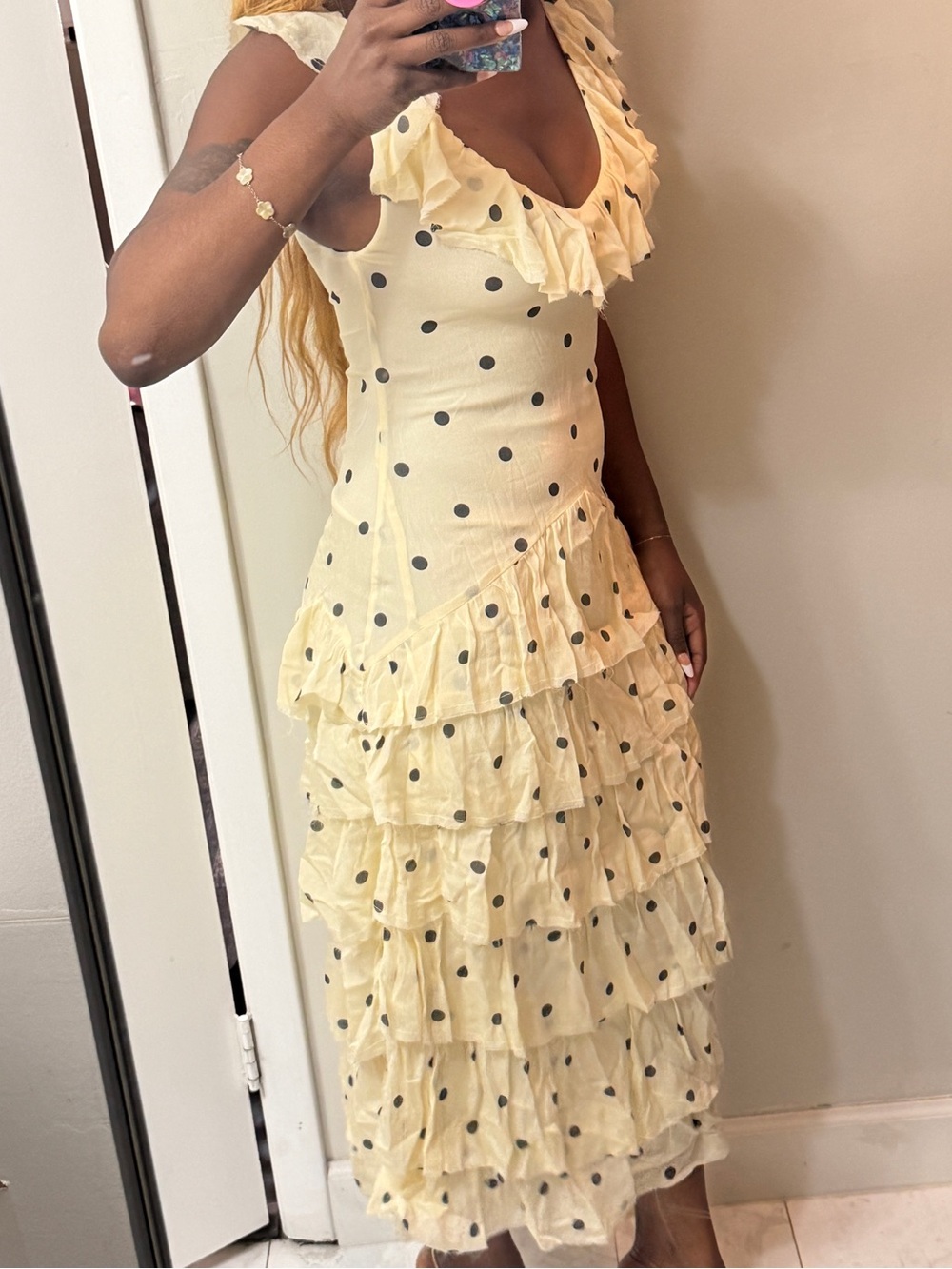 Zara Cream Polka Dot Ruffle Maxi Dress - Picture 12 of 13